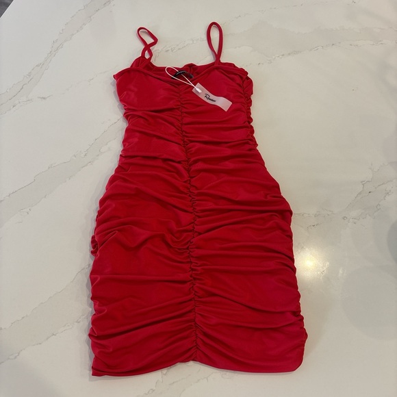 Red Ruched Dress by Rosedress - Picture 2 of 5